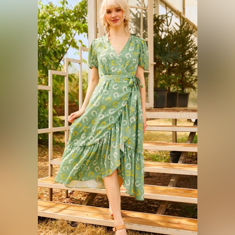 Modcloth Green Luck Be A Lady Wrap Dress Size 1X NWT